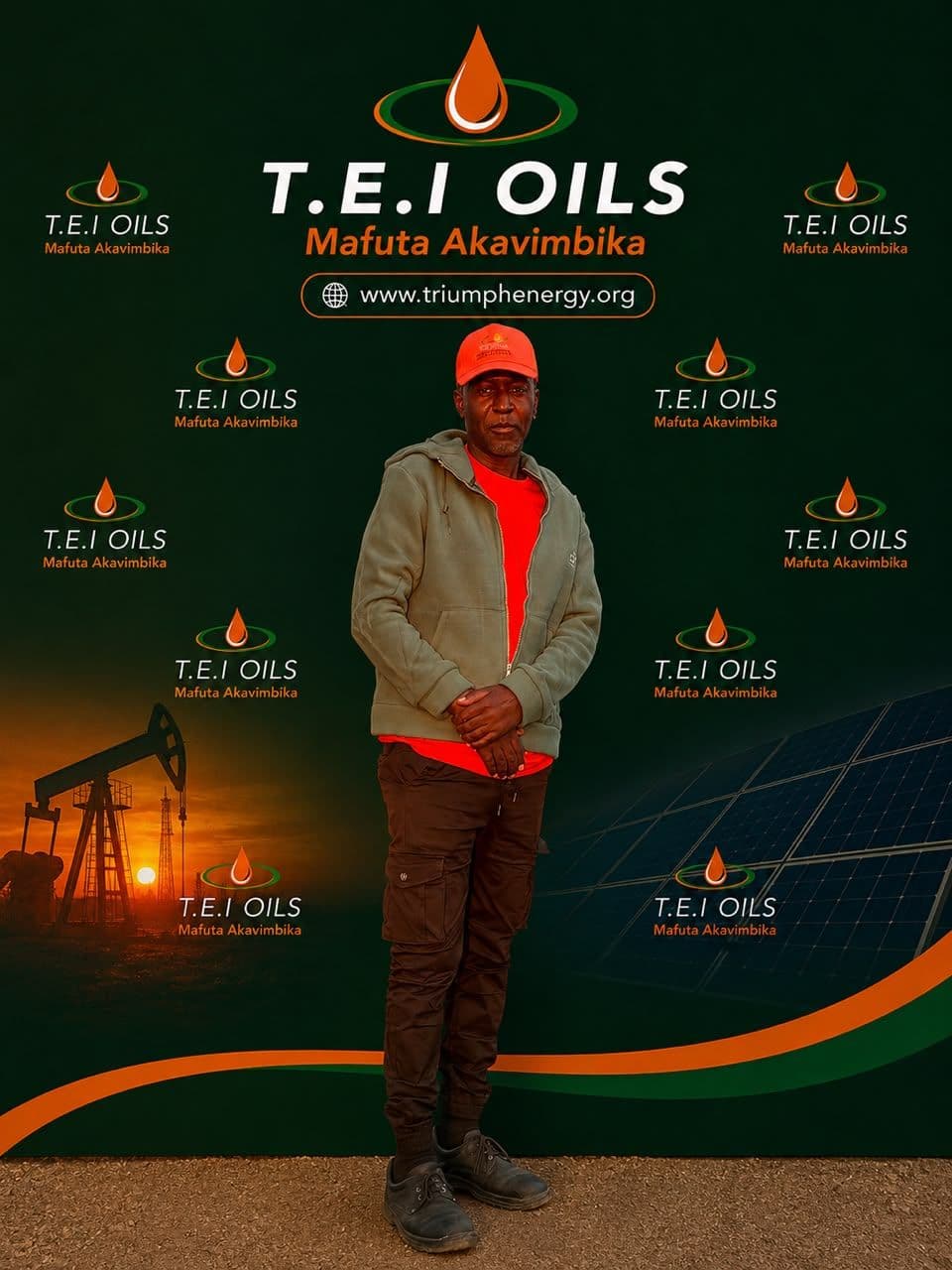 T.E.I Oils team member wearing a red cap