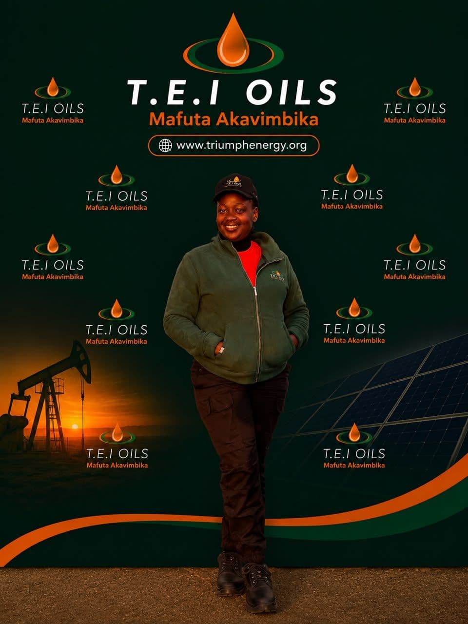 T.E.I Oils team member in a red shirt