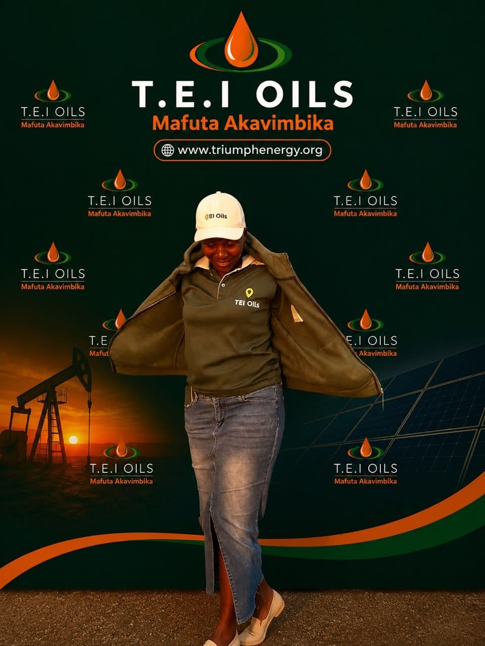 T.E.I Oils team member wearing a white cap