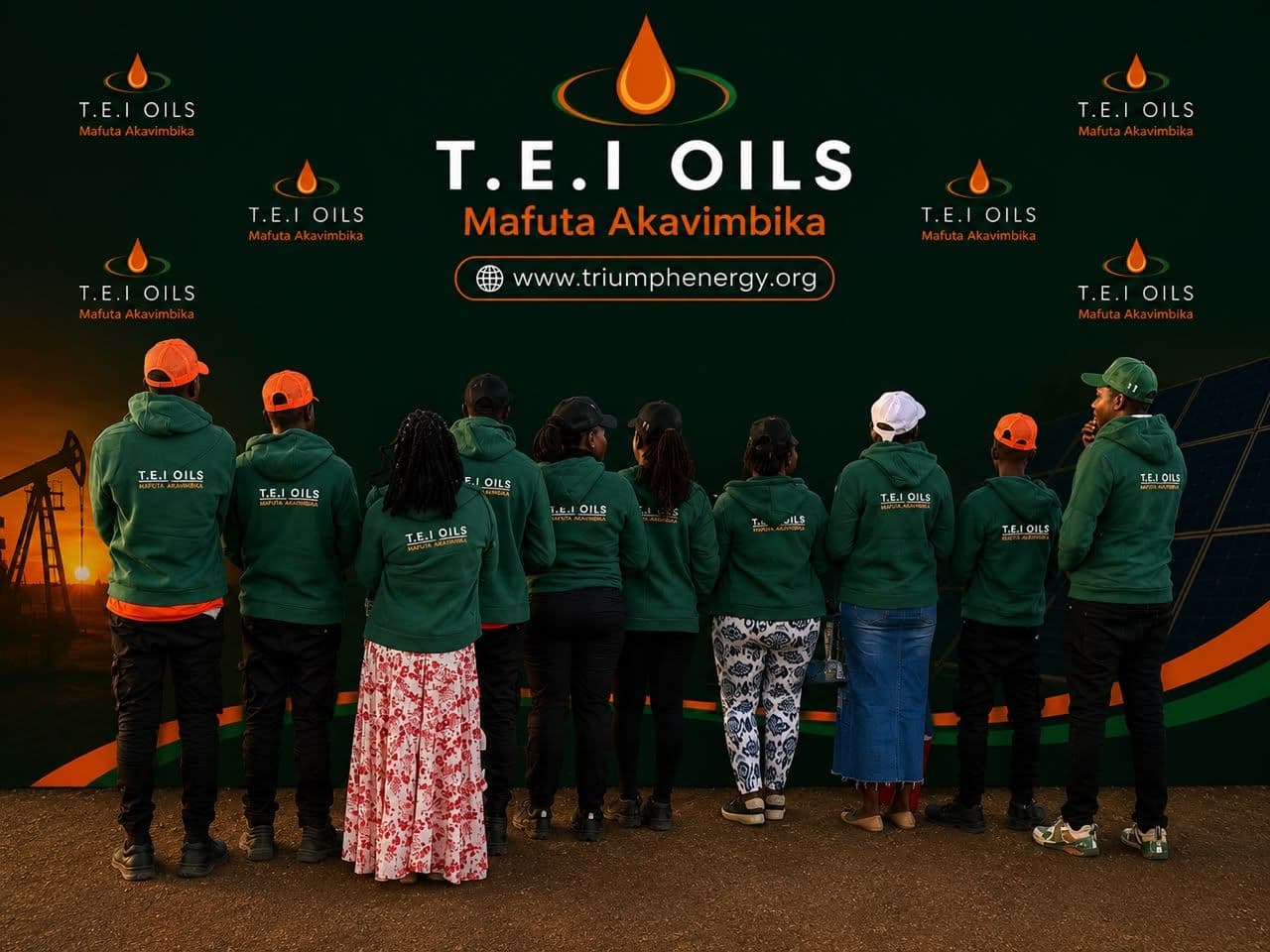 T.E.I Oils team members at a branded company event